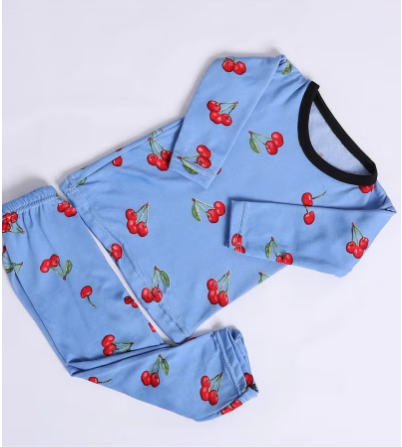 summer-style pajama set with a cherry print